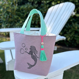 Handbedruckte Mini Tote Bag - Meerjungfrau