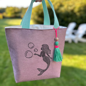 Handbedruckte Mini Tote Bag - Meerjungfrau