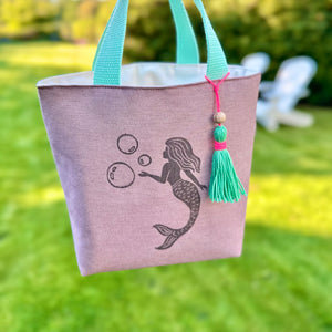 Handbedruckte Mini Tote Bag - Meerjungfrau