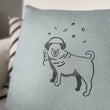 Laden Sie das Bild in den Galerie-Viewer, Handbedrucktes Namenskissen, mint - Linoldruck Hundemotiv